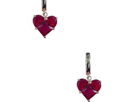 Gold Love Heart Earring - Red Sale