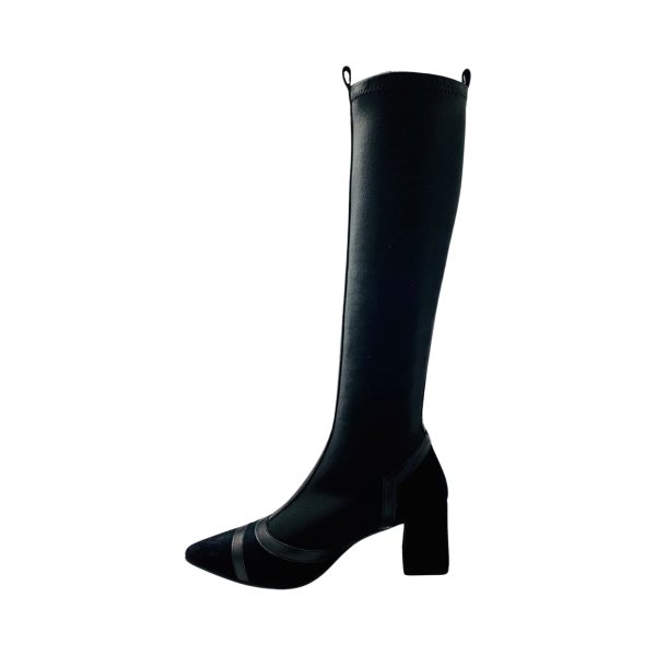 9263 Black Suede Stretch Tall Boot For Cheap