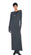 Long Sleeve Tailored Dress to Ankle w  Slit - Dark Heather Grey Hot on Sale