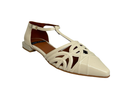 24001 Cream T-Strap Flat For Discount