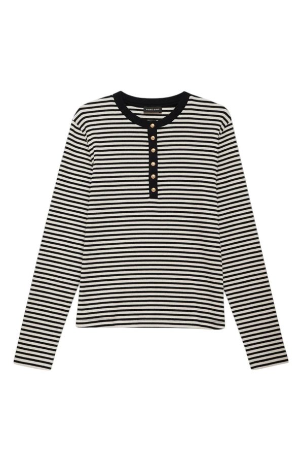 Alessia Long Sleeve Tee - Cream And Black Stripe on Sale