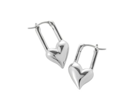 Padlock Heart Huggie Earrings - Silver Cheap