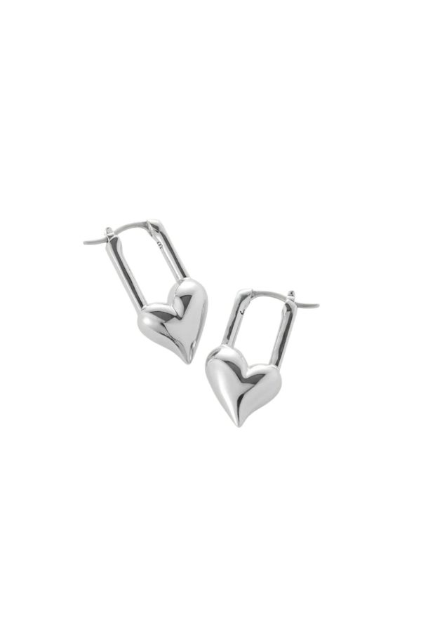 Padlock Heart Huggie Earrings - Silver Cheap