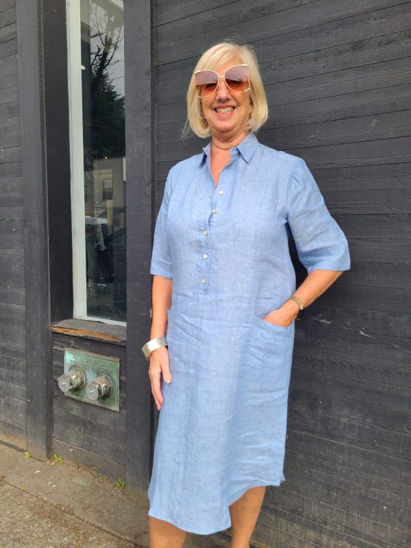 23-99M Blue Linen Dress Cheap