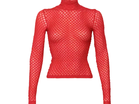 Mesh Lace Turtleneck - Red Online Sale