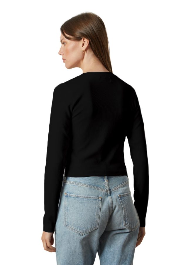 Nicole Viscose Rib Long Sleeve Tee - Black For Cheap