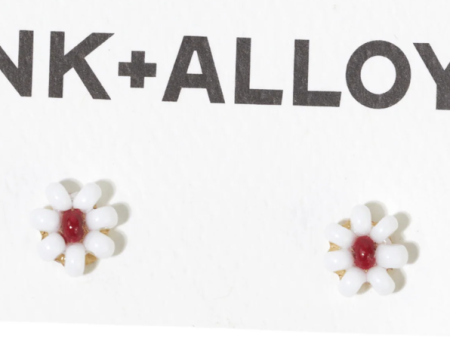 TINA Two Colored Beaded White Dark Red Post Earrings Discount