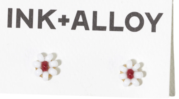 TINA Two Colored Beaded White Dark Red Post Earrings Discount