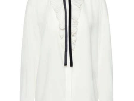 Velvet Tie Ruffle Blouse - Cream For Discount