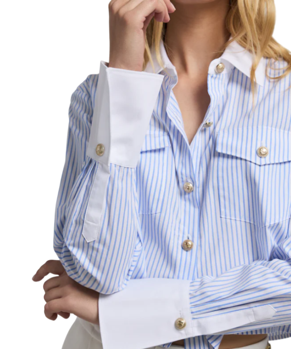 Aliana Pinstripe Shirt - White Light Blue Online Hot Sale