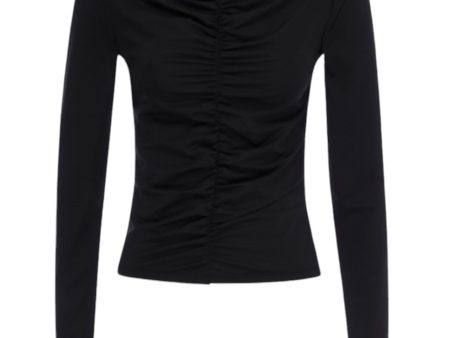 Ruched Long Sleeve Top - Black For Sale