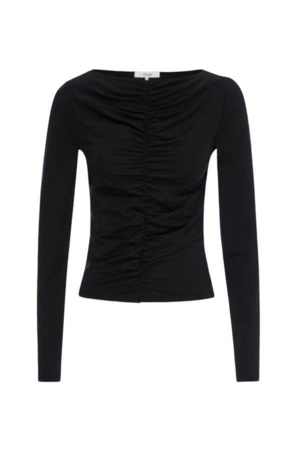 Ruched Long Sleeve Top - Black For Sale