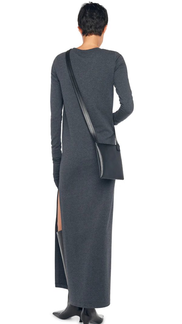 Long Sleeve Tailored Dress to Ankle w  Slit - Dark Heather Grey Hot on Sale