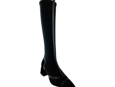 9263 Black Suede Stretch Tall Boot For Cheap