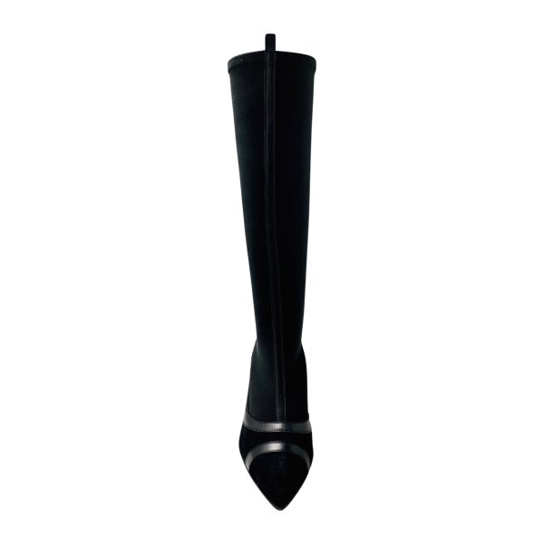 9263 Black Suede Stretch Tall Boot For Cheap