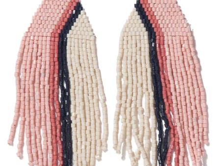 JOSIE Angled Striped Beaded Fringe Blush Earrings Online