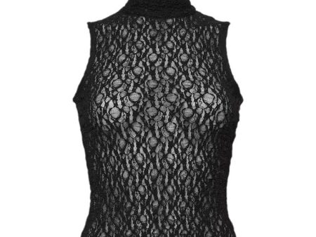 Sleeveless Mesh Mockneck Top - Black Online Hot Sale