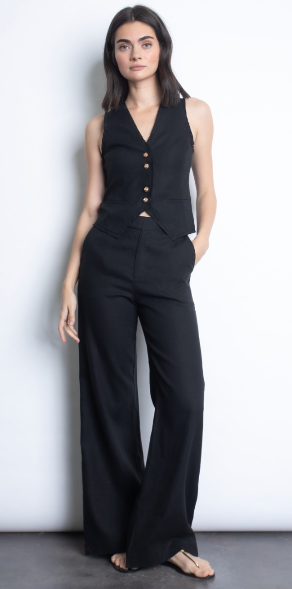 KARINA GRIMALDI-Alejandra Black Linen Vest Online now