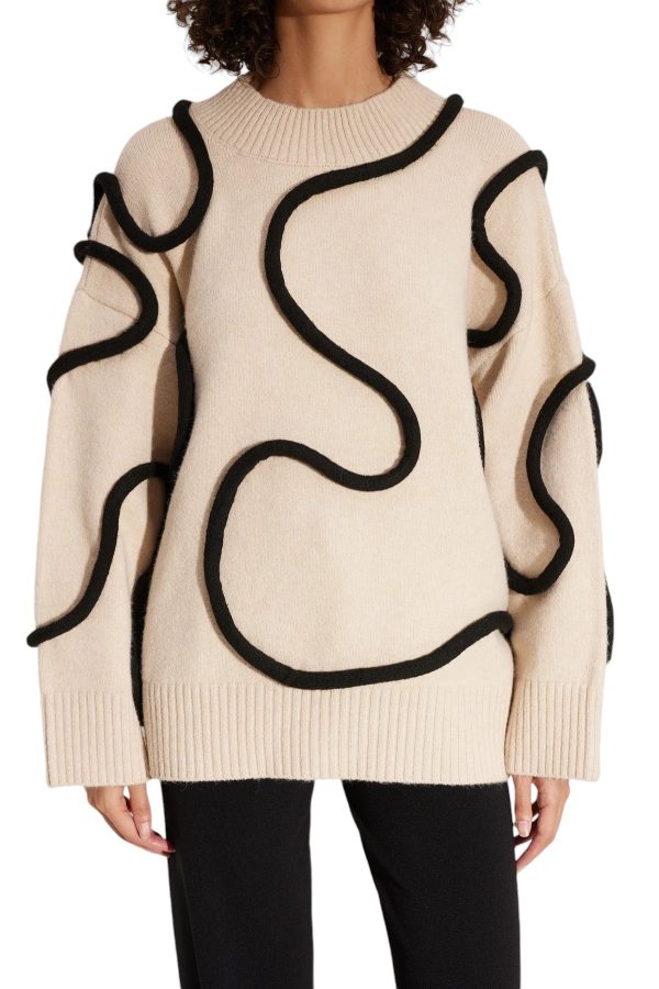 Leith Squiggle Knit Sweater - Cream Black Discount