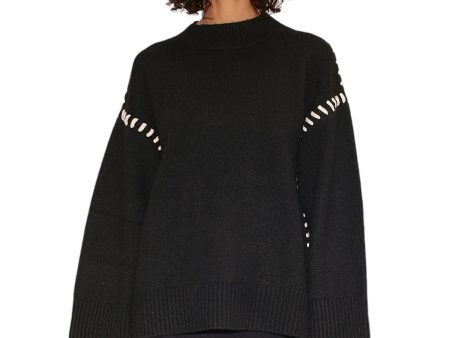 Leith Whipstitch Sweater - Black with Cream Sale