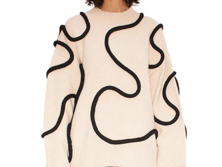 Leith Squiggle Knit Sweater - Cream Black Discount