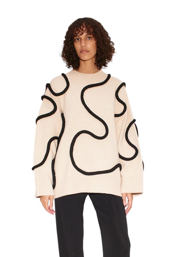 Leith Squiggle Knit Sweater - Cream Black Discount