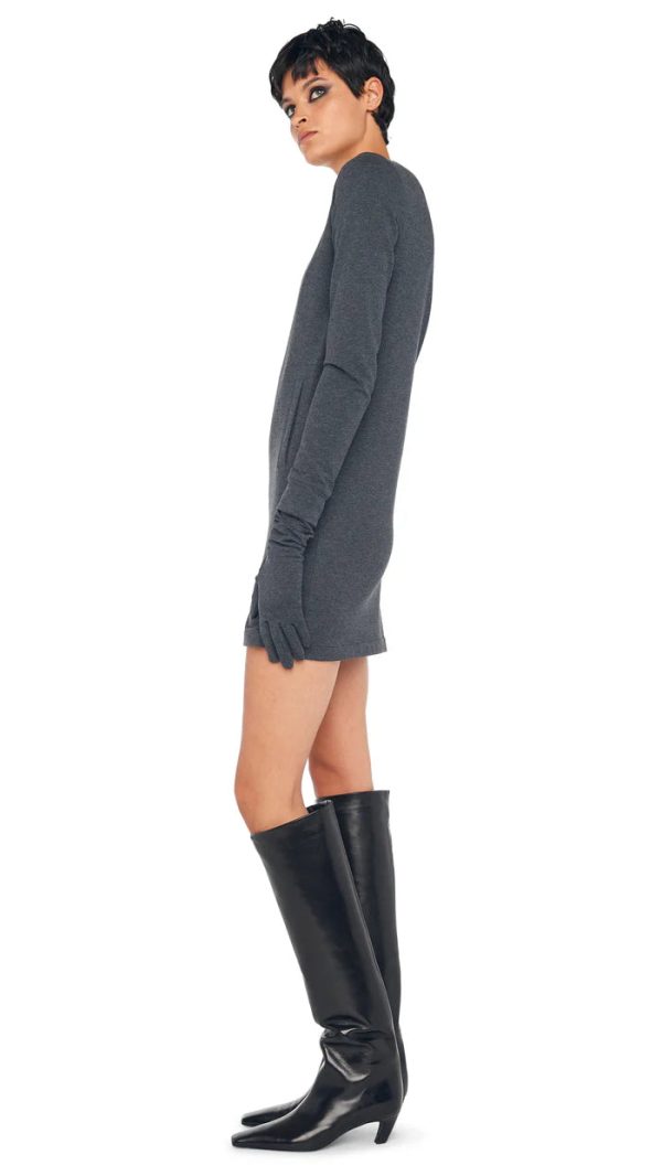 Long Sleeve Tailored Terry Mini Dress - Dark Heather Grey Fashion