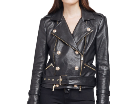 Billie Belted Leather Jacket - Black Online