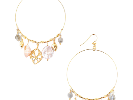 Pearl and Shell Dangle Hoops Discount