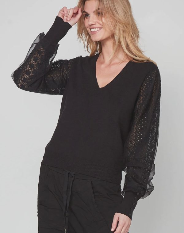 7817-44 Sidse Black Lace Knit Blouse Discount